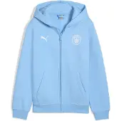 Puma Manchester City FtblEssentials Hooded Jacket Youth, Clothing, Light Blue/White, 11-12Y