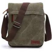 INF Sporty crossbody-veske i canvas og skinn DarkGreen
