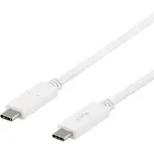 Deltaco USB-C til USB-C-kabel, 1m, USB-IF-sertifisert, 5Gbit/s, hvit