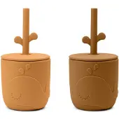 Done by Deer Kopp m. Sugerør - 2-pack - Peekaboo - Mustard - - OneSize - Kopp