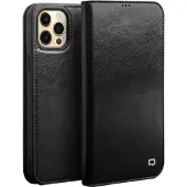 Qialino Classic iPhone 13 Pro Max Lommebok-deksel I Lær - Svart
