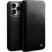 Qialino Classic iPhone 14 Plus Lommebok-deksel I Lær - Svart