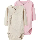 Name it Slå-Om Bodyer I/e - Noos - NbnBody - 2-pack - Rosa/Beige - - 68 - Langermet Body
