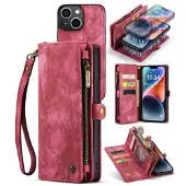 CASEME 2-i-1 Multifunksjonell iPhone 14 Plus Lommebok-deksel - Rød