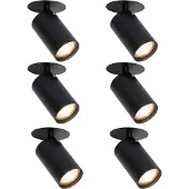 QAZQA Sett med 6 moderne innfelte spotter svart GU10 50mm - Chels