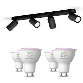 Philips Pongee Med 4 Spotter, Svarte + 4 Fargede Gu10-pærer