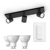 Philips Runner Med 3 Spotter, Svarte + Dimmer Switch + 3 Hvite Gu10-pærer