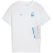 Puma Olympique de Marseille PUMATECH Pocket Tee Youth, Clothing, White/Azure, 15-16Y