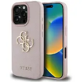 GUESS Grained Big 4G Logo Small Classic Logo Case for iPhone 16 Pro - Rosa