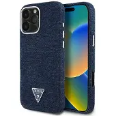 GUESS Denim MagSafe iPhone 16 Pro-etui med trekantlogo - blå