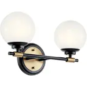 Kichler Vegglampe Benno 2 svart-bronse, hvit IP44 stål glass G9