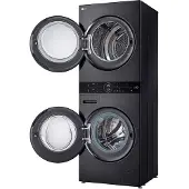 LG WashTower WT1210BBF - Washer/dryer set - Wi-Fi - bredde: 60 cm - dybde: 66 cm - høyde: 165.5 cm - frontileggelse - 12 kg - 1400 rpm - platinum black