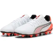 Puma KING MATCH FG/AG Football Boots Youth, Shoes, White/Glowing Red/Black, 38.5