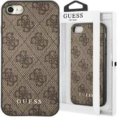 GUESS 4G metalldeksel med gulllogo for iPhone SE 2022 / 2020 / 7 / 8 - Brun