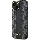 DKNY MagSafe-etui i skinn med rutete ensfarget mønster for iPhone 14/15/13 - Svart