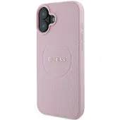 GUESS MagSafe iPhone 16 Plus-etui med kornet gullring - rosa
