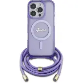 GUESS Crossbody Cord Script MagSafe-etui for iPhone 16 Pro - Lilla