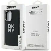 DKNY -etui i flytende silikon med metallogo iPhone 16 - svart