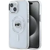 Karl Lagerfeld IML Metal Karl Head MagSafe-etui i metall for iPhone 15 Hvit