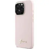 GUESS Silikon Script Metal Logo & Frame iPhone 16 Pro Max-etui - rosa