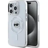 Karl Lagerfeld IML Metal Karl Head MagSafe-etui i metall for iPhone 15 Pro Hvit