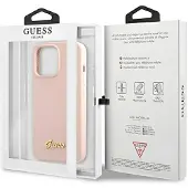 GUESS iPhone 13 Pro / 13 6.1" Light Pink Hardcase Silicone Script Gold Logo MagSafe