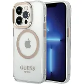 GUESS MagSafe-etui med metallkonturer for iPhone 15 Pro - gull