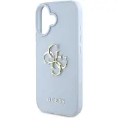 GUESS Grained Big 4G Logo Small Classic Logoetui til iPhone 16 - blå