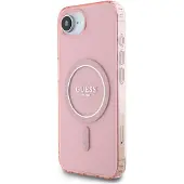GUESS IML Glitter Circle MagSafe-etui for iPhone 16e - rosa