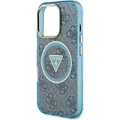 GUESS IML metallglitter 4G sirkel triangel MagSafe-etui for iPhone 16 Pro Max - blå