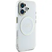 GUESS IML metallfarget sirkel Classic MagSafe-etui med logo for iPhone 16 - hvit