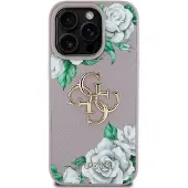 GUESS Grained Roses Big 4G Logo iPhone 16 Pro Max-etui - Lilla