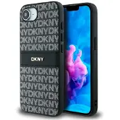 DKNY Repeat Texture Pattern with Tonal Stripe-etui til iPhone 16e - svart