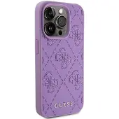 GUESS 4G-stemplet lærveske for iPhone 15 Pro Max - lilla