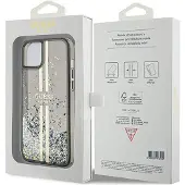 GUESS Liquid Glitter Gold Stripes-etui for iPhone 15 Plus / 14 Plus - svart