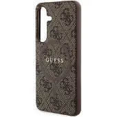GUESS 4G Collection MagSafe-etui i lær med metallogo for Samsung Galaxy S24 - Brun
