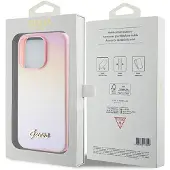 GUESS Saffiano Iridescent Script-etui for iPhone 15 Pro - rosa