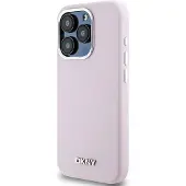 DKNY Liquid Silicone Small Metal Logo MagSafe-etui i silikon for iPhone 15 Pro - rosa