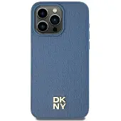 DKNY MagSafe-etui i lær med metallogo for iPhone 15/14/13 - Blå
