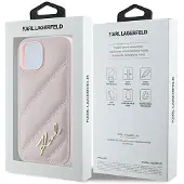 Karl Lagerfeld Diagonal Quilted Script-etui for iPhone 15 Plus / 14 Plus - rosa