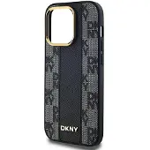 DKNY MagSafe-etui i skinn med rutete ensfarget mønster for iPhone 13 Pro / 13 - Svart