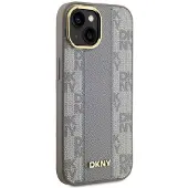 DKNY MagSafe iPhone 14-etui i skinn med rutete ensfarget mønster - Beige