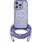 GUESS Crossbody Cord Script MagSafe-etui for iPhone 16 Pro Max - Lilla
