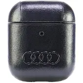 Audi -etui i skinn med stort logo for AirPods 1 / 2 – svart