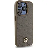 DKNY MagSafe-etui i lær med metallogo og mønster til iPhone 15 Pro Max - Brun