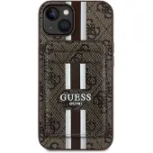 GUESS 4G Stripes-etui med Magsafe-lommebok for iPhone 15 brun