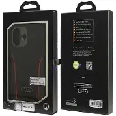 Audi MagSafe iPhone 16 6,1" svart-rød hardcase i ekte lær AU-TPUPCMIP16-R8/D3-RD