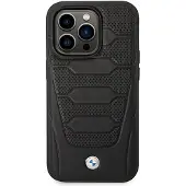 BMW Etui BMHMP14L22RPSK iPhone 14 Pro 6,1" svart/svart lærseter mønster MagSafe