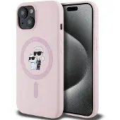 Karl Lagerfeld MagSafe iPhone 15-etui i silikon Karl&Choupette - Rosa