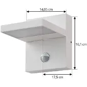 LUCANDE utendørs LED-vegglampe Silvan, hvit, sensor, IP54, 16 cm